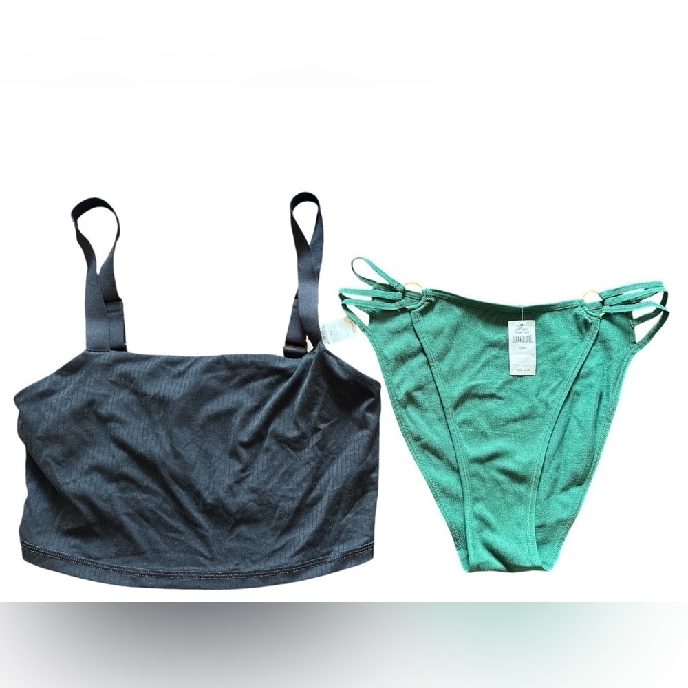 Aerie Offline Real‎ Me ribbed longline sports bra with panty set size large NWT